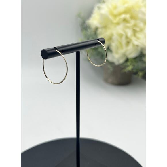 Designer Signed 14K Yellow Gold Continuous Endless Dainty Hoop Earrings 20mm - Picture 3 of 13